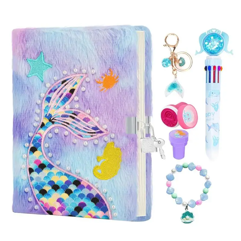 

Kids Diary With Lock Innovative Kids Journal Notebook Mermaid Notepad Tie-Dye Fuzzy Journal A5 Secret Journal With 160 Lined