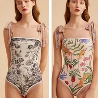 Conjunto de Bikinis estampados para mujer, traje de baño Sexy de cintura alta empalmado con lazo ajustado a la moda, traje de baño de una pieza para mujer 2023