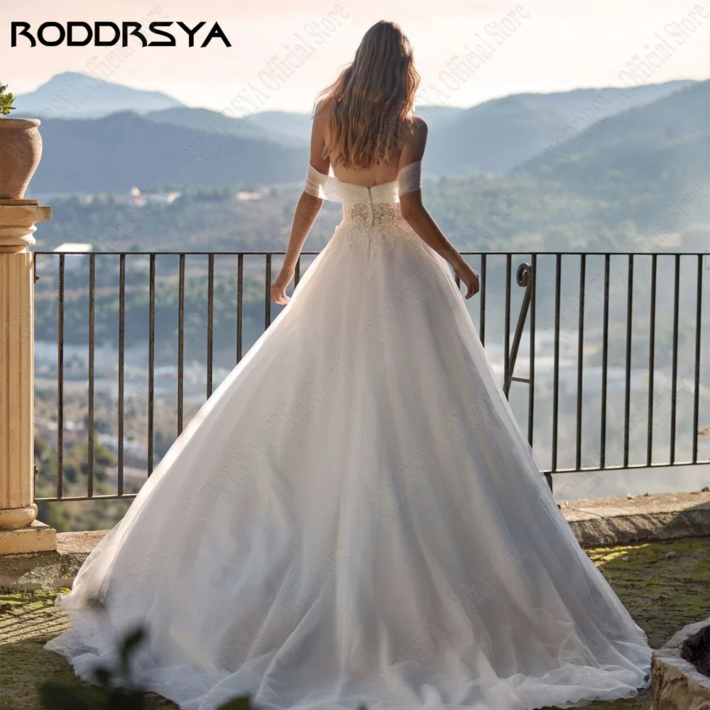 RODDRSY Princess Wedding Dress For Bride Off Shoulder V-Neck Backless Bride Gowns A-Line Lace Applique Civil vestido de noiva