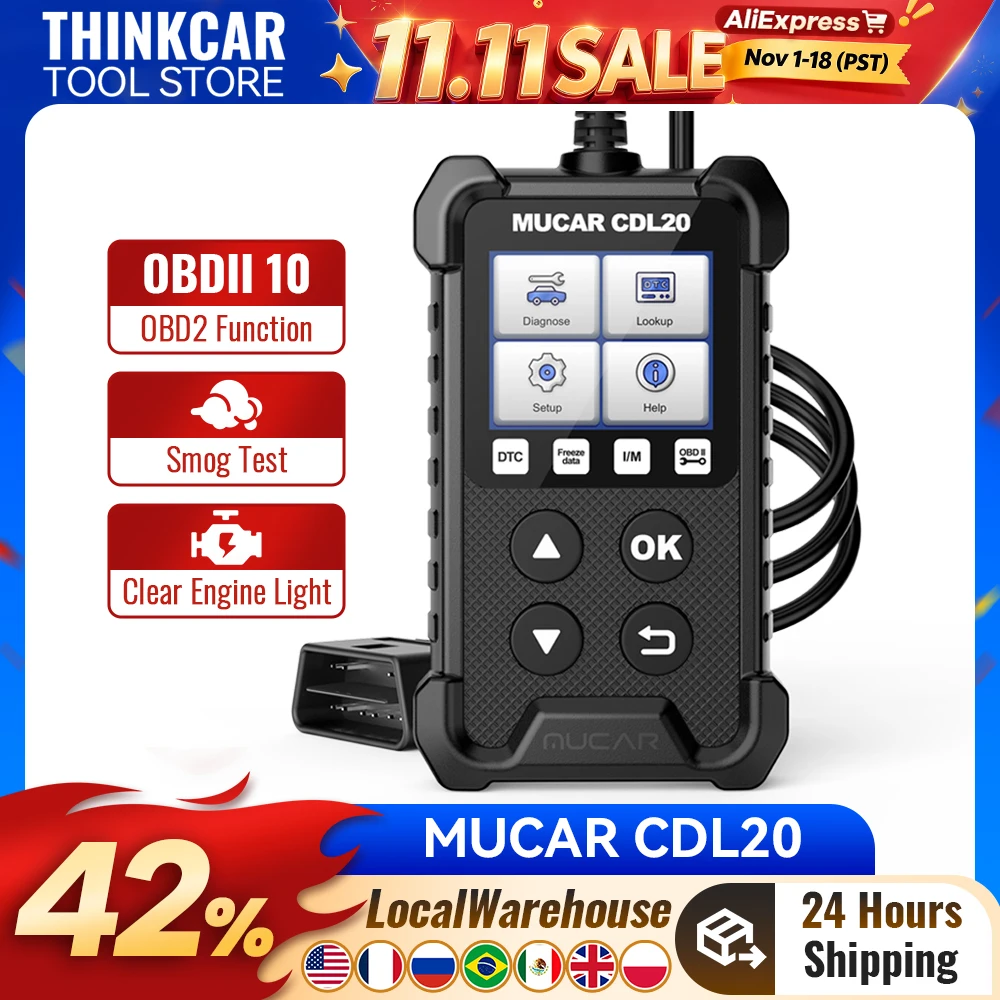 MUCAR CDL20 OBD2 Scanner Full System Scan Tool Check Engine Light Diagnostic Tools Smog Test Automotive Code Reader