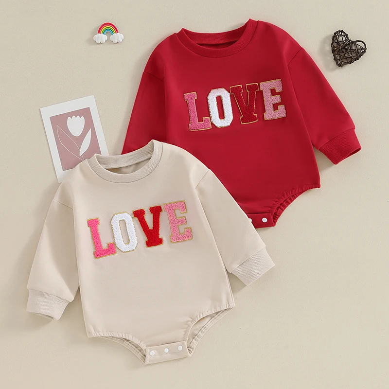 Newborn Baby Boys Girls Rompers Clothes Letter Fuzzy Embroidered Long Sleeve Sweatshirt Bodysuits Jumpsuits Toddler Costume