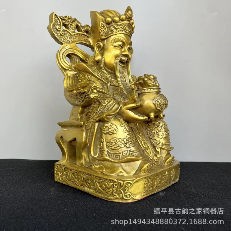 Brass of for Shop Office Living Room Decoration Buddha Statue Sitting God of Wealth Figurine
