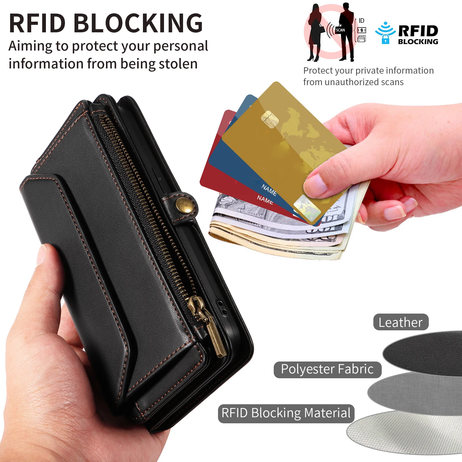 Handyhülle im Wallet-Stil mit mehreren Kartenfächern (langer Riemen + kurzer Riemen) für iPhone 17/16/15/14/13/12/11 Pro Max, Schutzset mit Münzfach, Umhängegurt, Anti-Fall-Kunstlederhülle – Detail 13