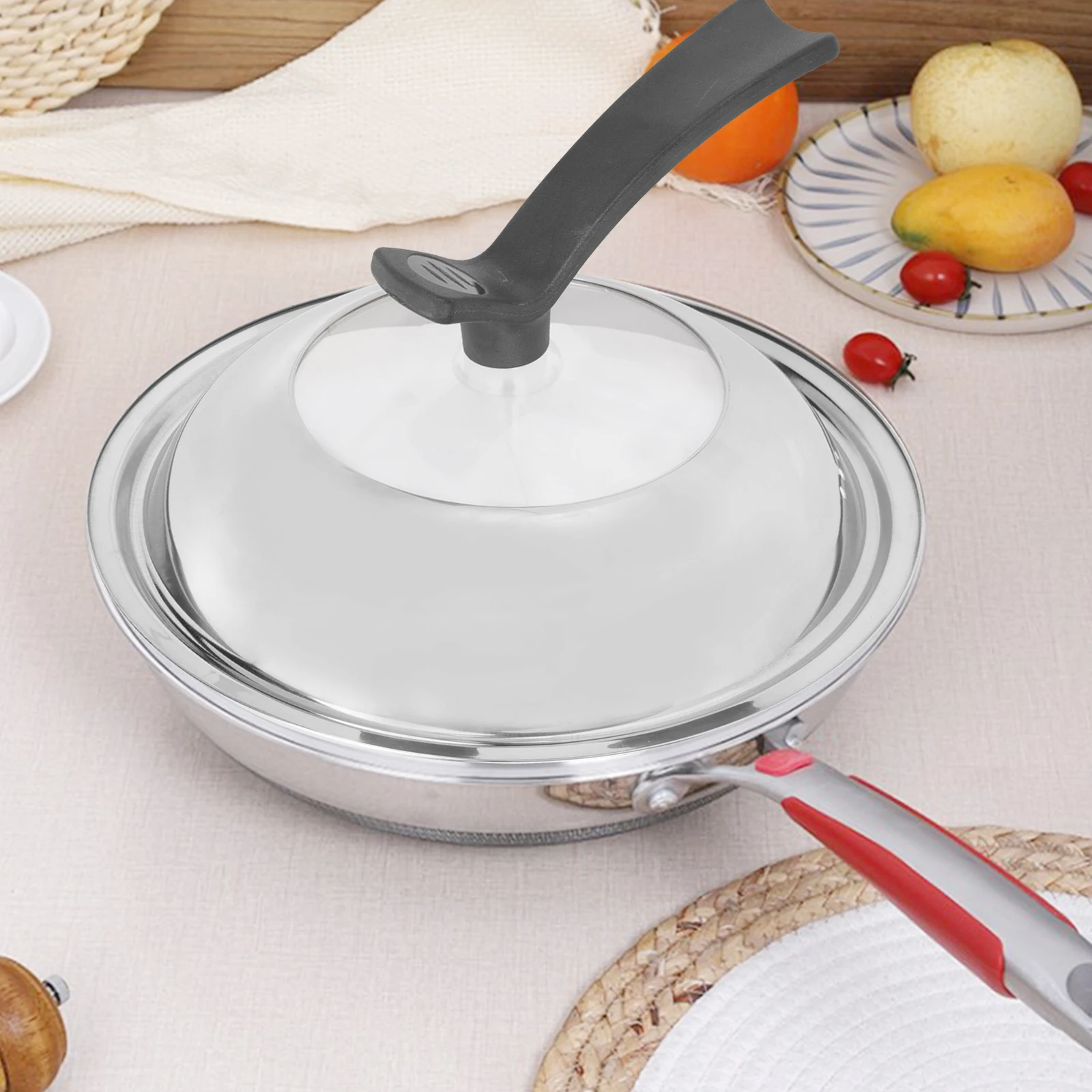 

Thickened Pot Cover 26cm Stainless Steel Arched Glass Lid Replaceable Cookware Frying Pan Visible Practical Helper Kitchen
