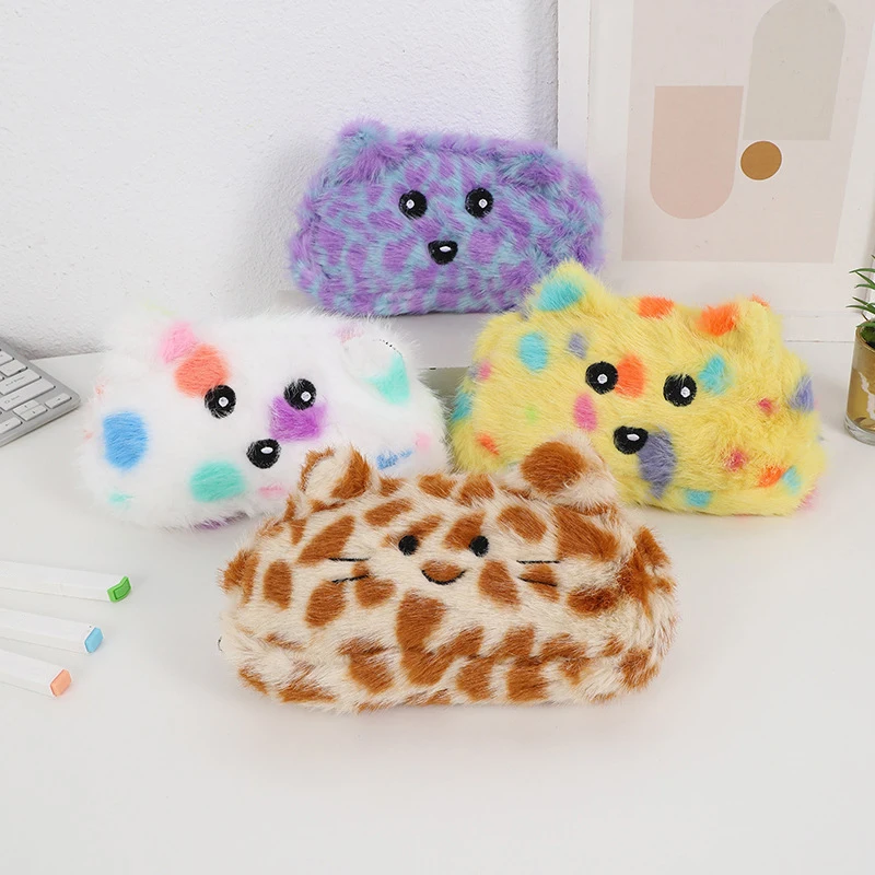 1Pcs Cartoon Plush Animal Pen Case Pencil Storage Bag Cartoon Animal Pen Case Multifunction Large Capacity Stationery Pouch