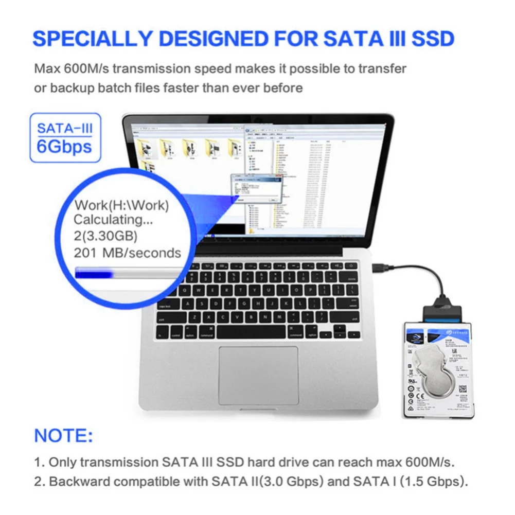 SATA To USB 3.0/2.0-C Cable Up To 6Gbps For 2.5 Inch External HDD SSD Hard Drive SATA 3 22 Pin Adapter USB 3.0 To Sata III Cord