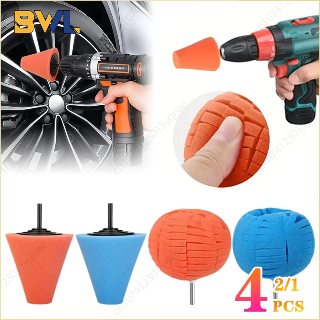

1-4PCS Car Hub Polishing Sponge Grinding Head Conical Sponge Wheel Buffer for Metal Plastic Automotive Wheel Detail Tool