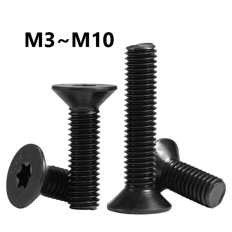 2~10Pcs Carbon Steel Six-Lobe Torx Head Flat Countersunk Screw M3 M4 M5 M6 M8 M10 Six-Lobe Flat Countersunk Head Bolt