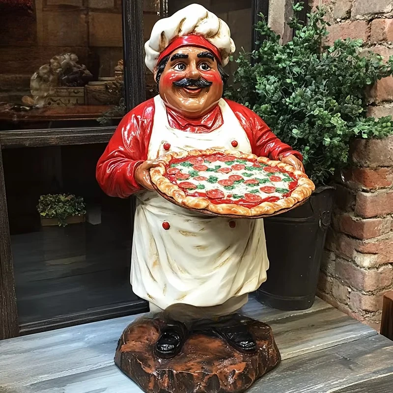 Fiberglass Sculpture Resin Life Size Pizza Fat Chef Statue