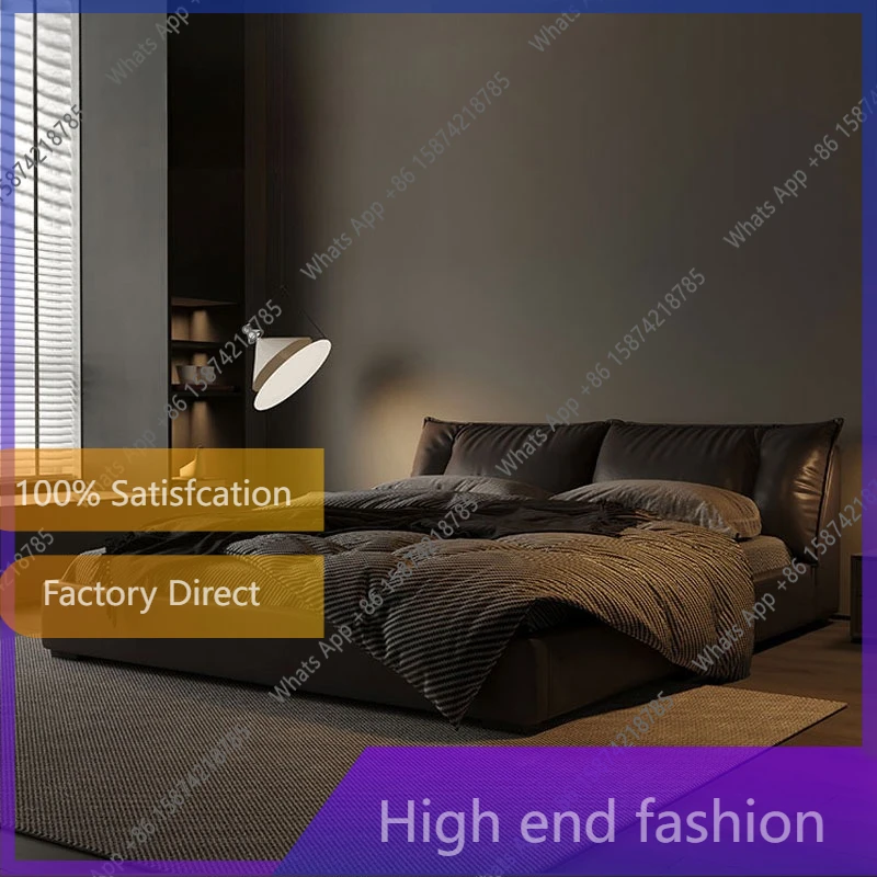 TN Italian minimalist leather bed first layer cowhide tatami master bedroom down soft bag 2 * 2 meters double bed