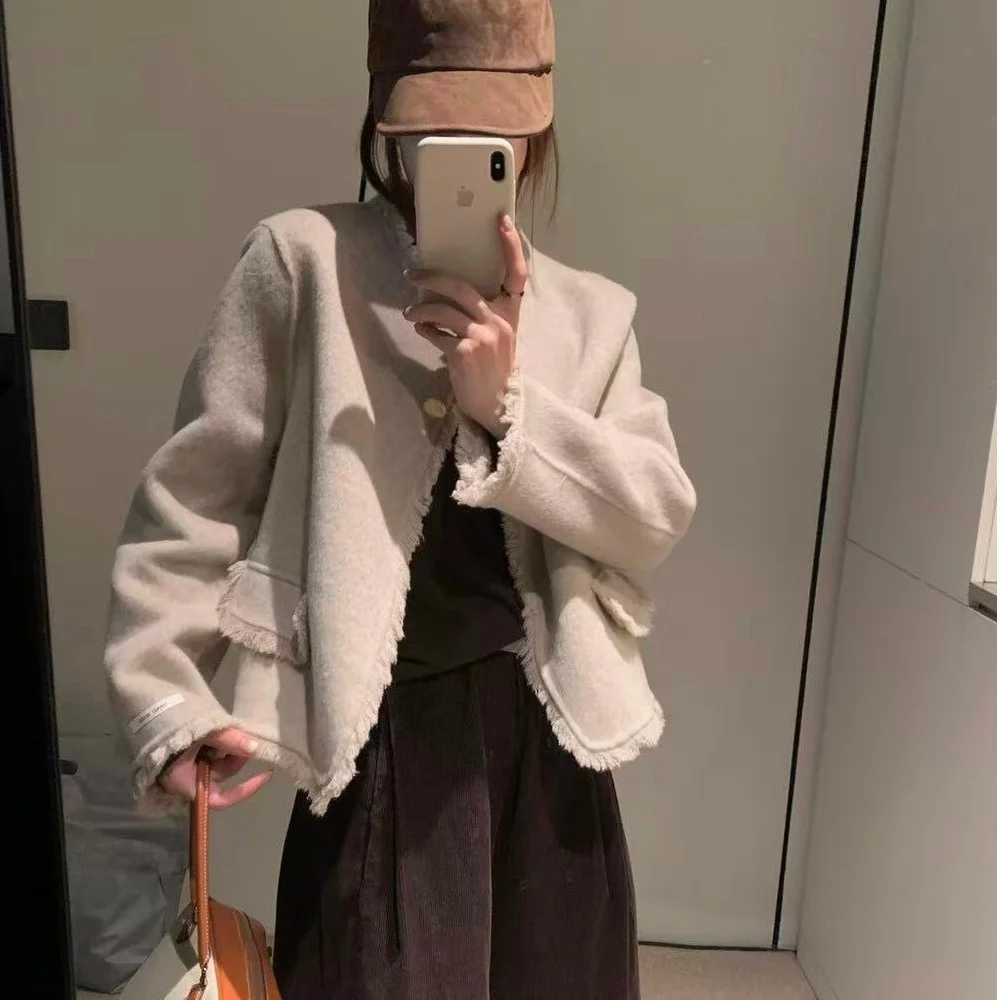 

Faionable Woolen Coat Women's Korean Sle Autumn Winter New Small Fraance Sle Versatile Ele Long Sve Wool Top