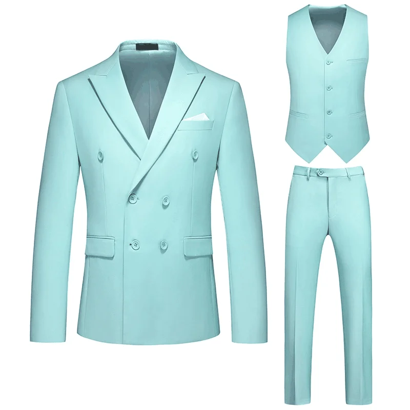 Candy Color Double Breasted Design Suit 3Pcs/2Pcs Formal Business Wedding Social Tuxedos High Quality Men\'s Solid Slim FitSuits