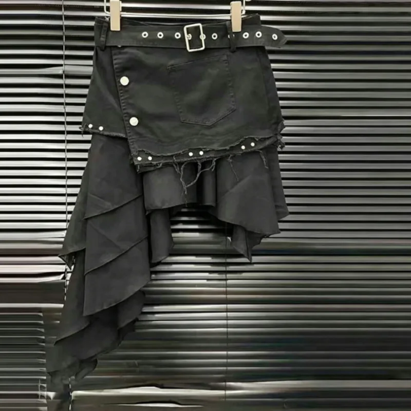 ANJY Summer New Women Tide Fashion Spliced Chiffon Irregular Short Skirt Stylish Sheer Long Sleeve Lace-Up Design Blouse A23095