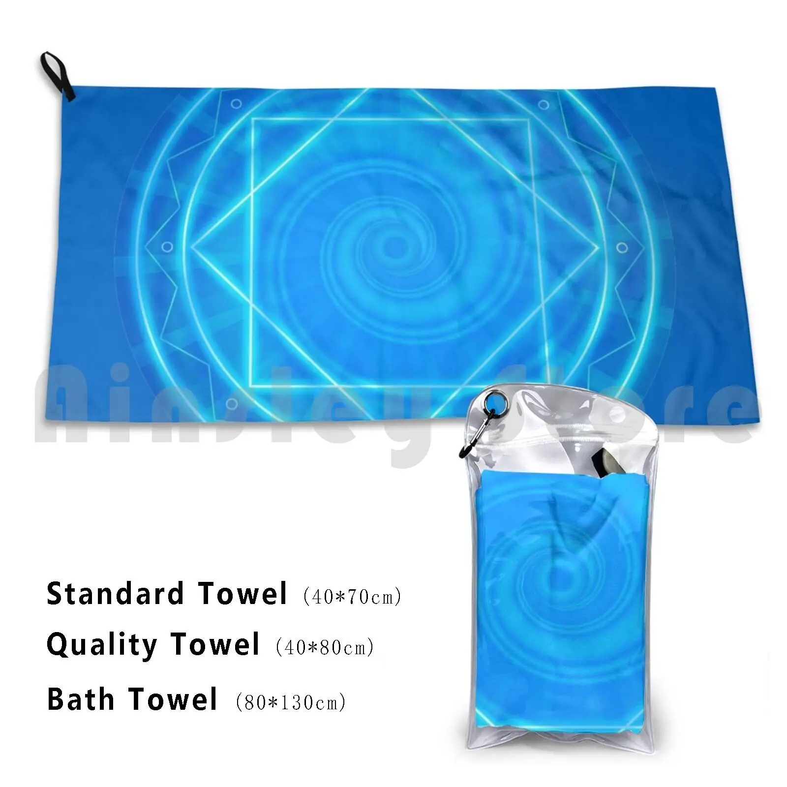 Pure Energy Blue Mandala Circle Bath Towel Beach Cushion Symbol Circle Sacred Magic Power Mandala Geometric