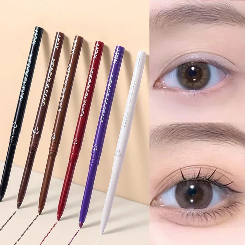 Matita per eyeliner a 6 colori Matita gel per eyeliner impermeabile Rosso Marrone sdraiato Penna per baco da seta Morbida e facile da indossare Trucco per occhi liscio da donna