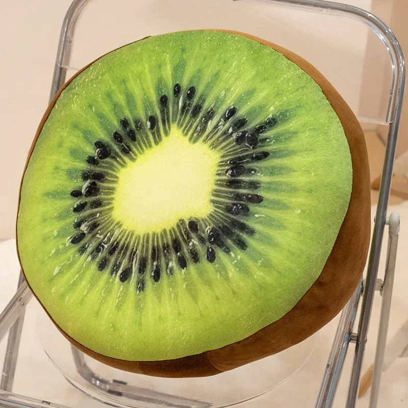 Criativo 3d kiwi macio redondo casa travesseiro decorativo de pelúcia almofada de assento de frutas cadeira de escritório almofadas traseiras