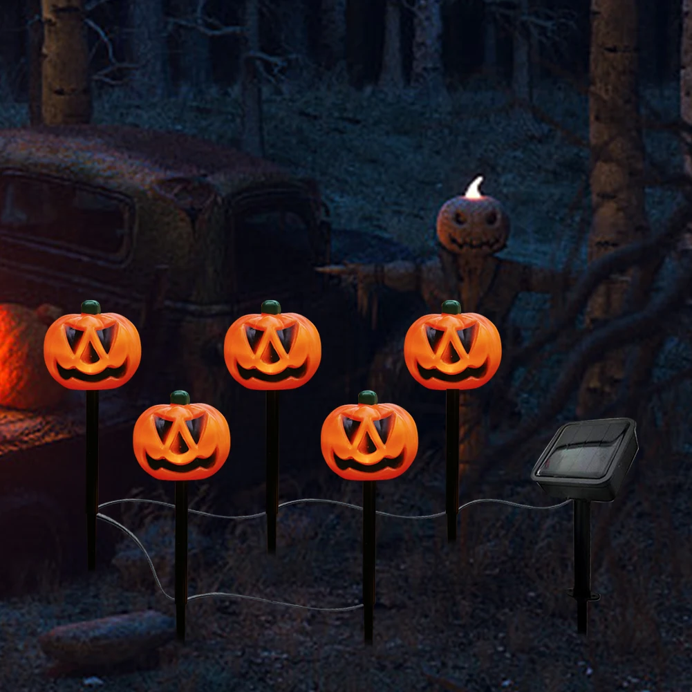 

5 Pack Outdoor Halloween Pumpkin Lights Waterproof Halloween Pumpkin Pathway Stake Lights Garden Decorative Pumpkin Stake Lamps