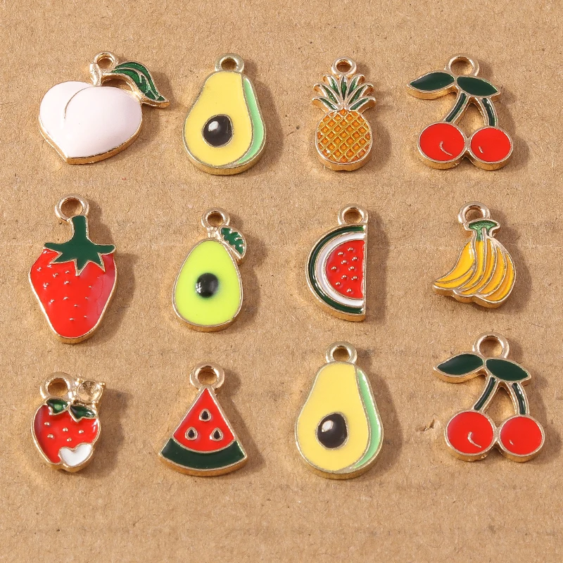 10pcs/Lot Random Mix Animal Charms Enamel Fruit Rainbow Heart Pendants for Making Earrings Necklace DIY Jewelry Accessories