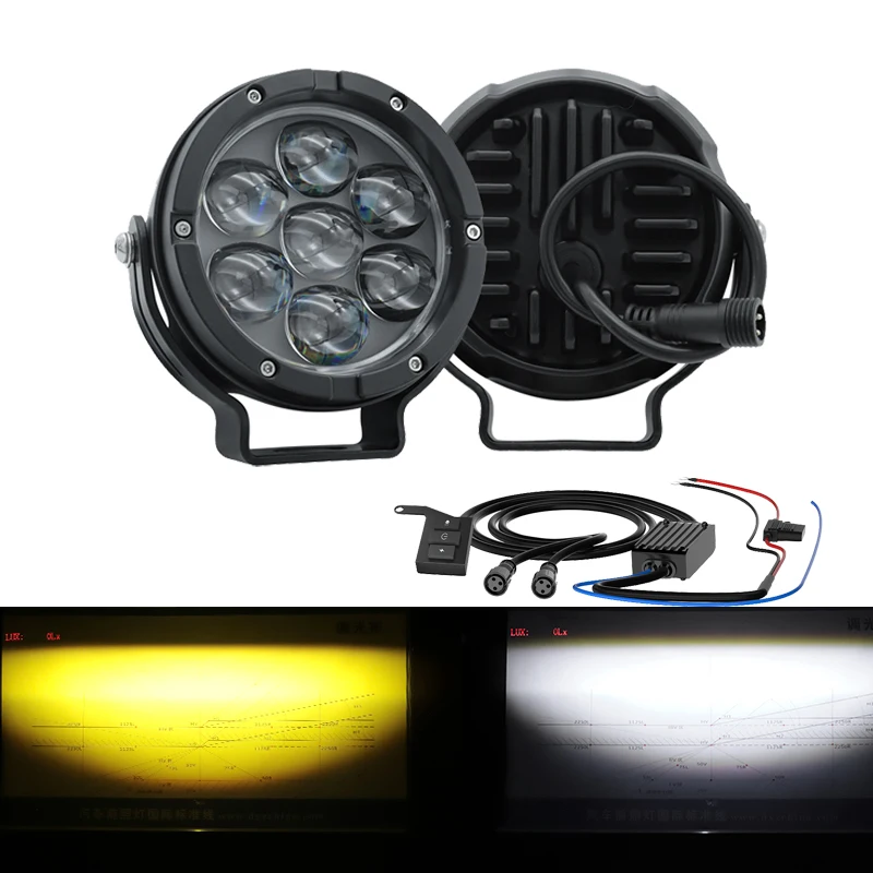 Motorcycle Headlight Spot Lights White/Yellow Color Waterproof Scooter Auxiliary Lamp Spotlights LED Fog Bulb Work Lights