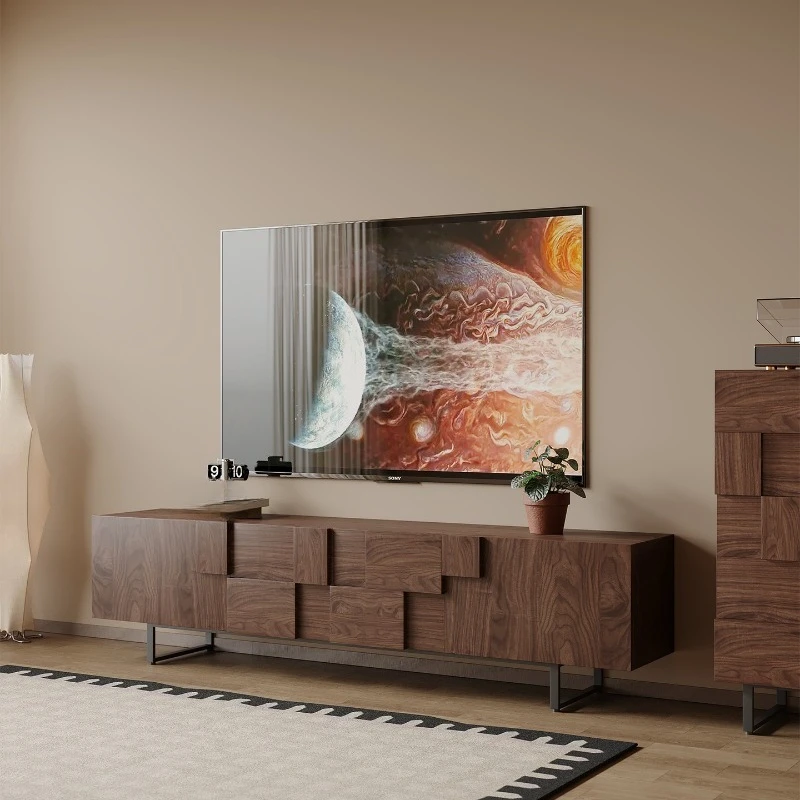 medieval solid wood TV cabinet, walnut chest cabinet floor storage audio-visual cabinet, living room integrated TV cabinet