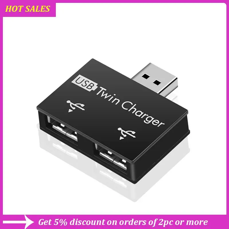 3X tragbarer Mini-USB-Hub auf 2-Port-Ladegerät, Hub-Adapter, USB-Splitter, Dual-USB-Lade-Extender für Telefon, Computer, Schwarz, Requisit