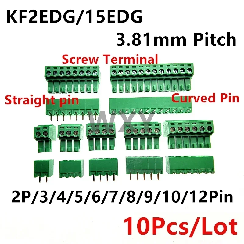 15EDG 3.81mm Pitch KF2EDG PCB Screw Terminal Block Connector Plug-Pin Curved Pin Straight Pin header 2P/3/4/5/6/7/8/9/10/12Pin