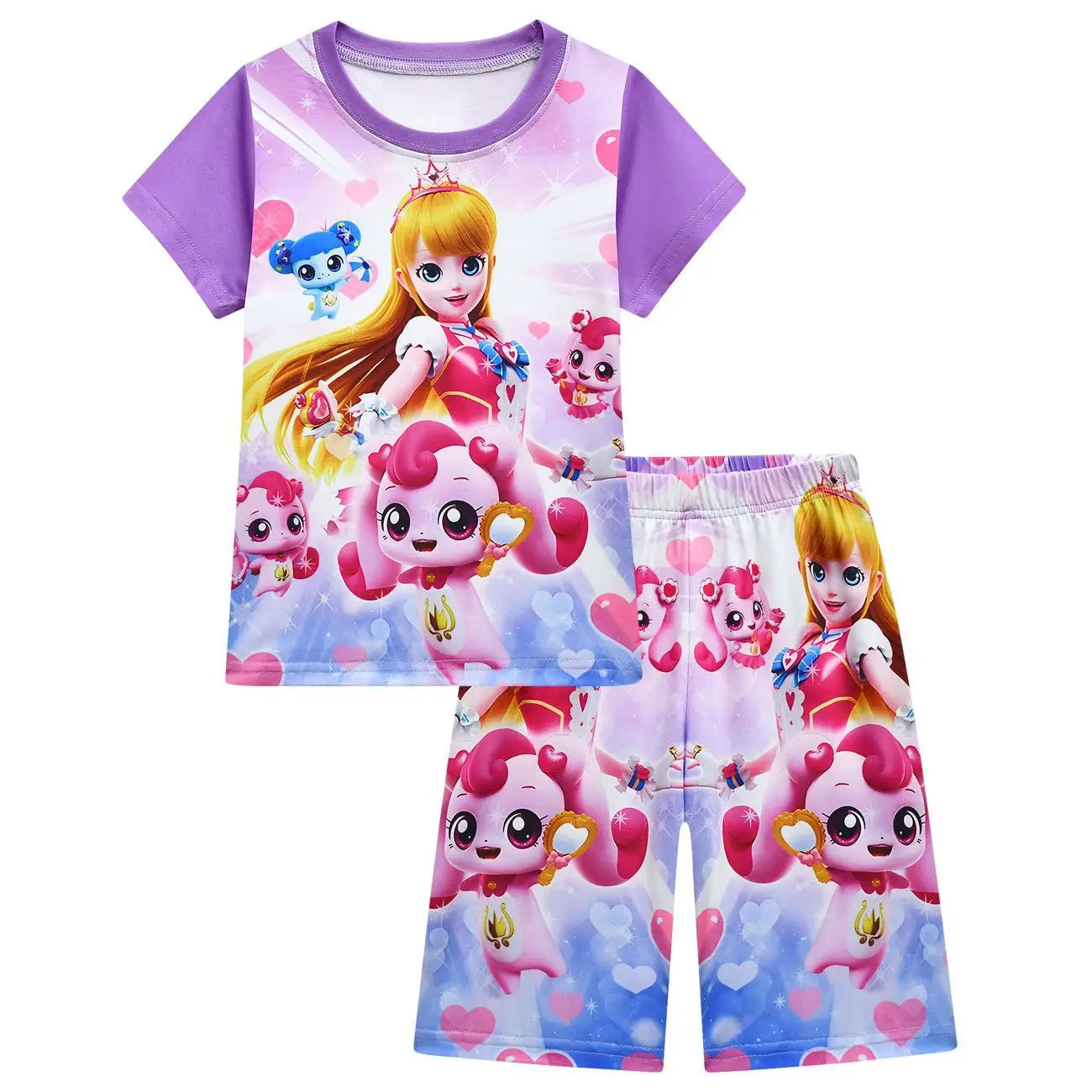 

Kids Costume Cartoon Catche Teenie ping Girls T Shirt Pants 2pcs Set Sweatshirts Baby Girls Short Sleeve Children Home Pajamas