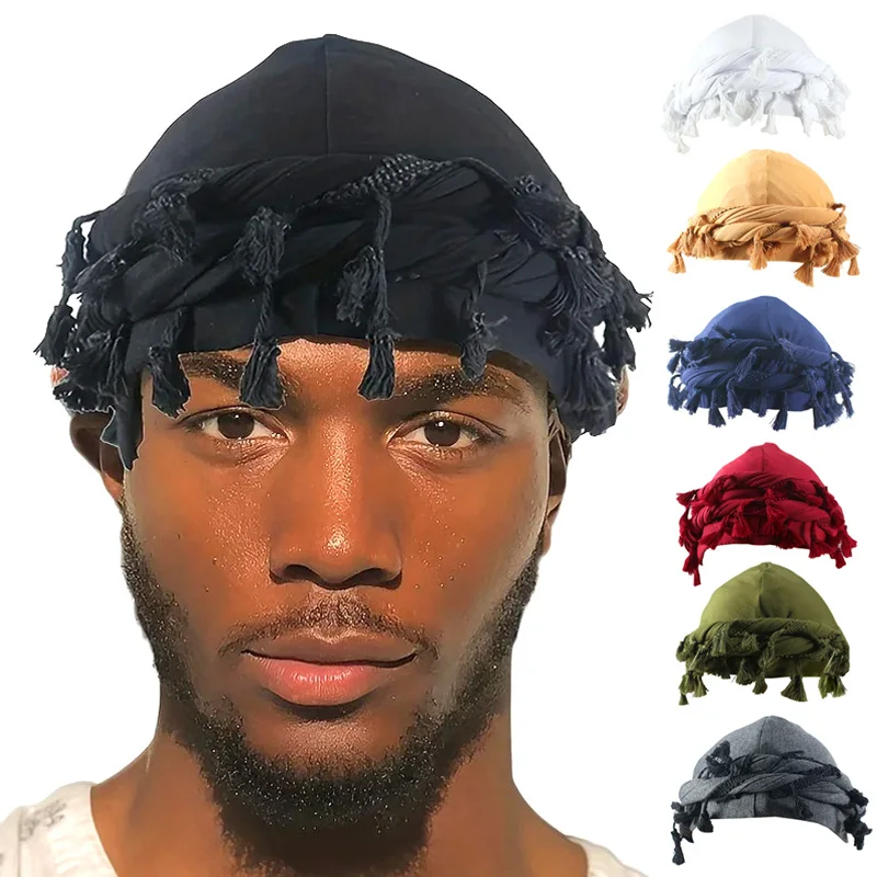 Hip Hop Men Hat Punk Men's Inner Lining Head Hat Vintage Twist Braid Hat Head Wraps Beanie Cap Hair Wrap Boys Street Basketball