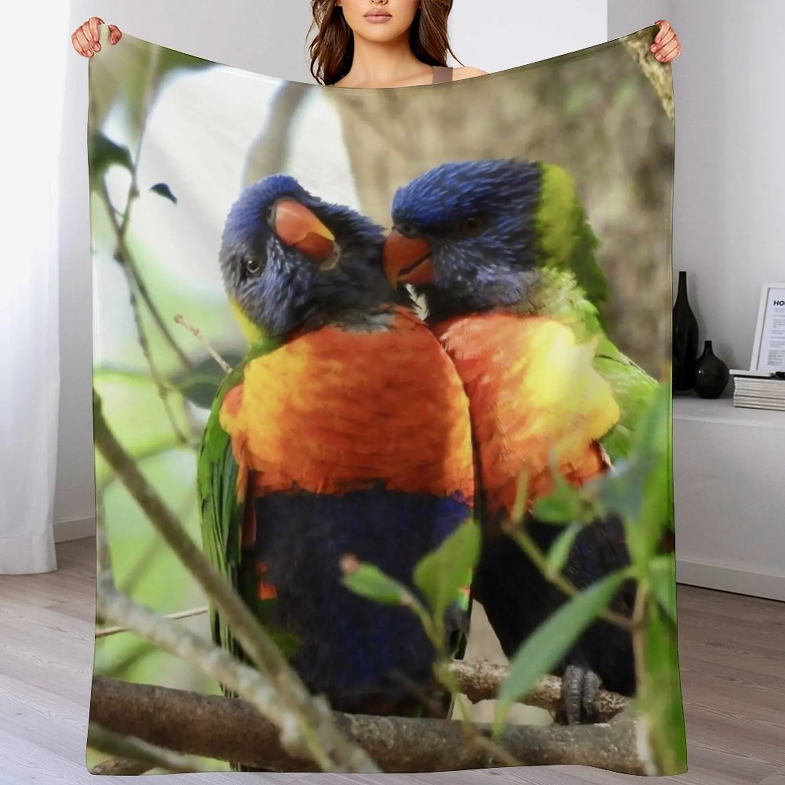 

Bird Kiss Rainbow Lorikeets Throw Blanket Blankets For Sofas Plaid Blankets