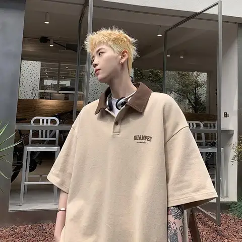 남녀공용 반팔 폴로 셔츠, 루즈한 캐주얼 상의, 레트로 개성, 미국 스트리트 트렌드, 여름 커플, 2024 신상 y2k