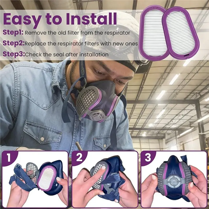 12Pack P100 Respirator Filters SPR321 Replacement For SPR451 SPR457 SPR449 SPR456,99.97% Efficiency For Welding & Dust