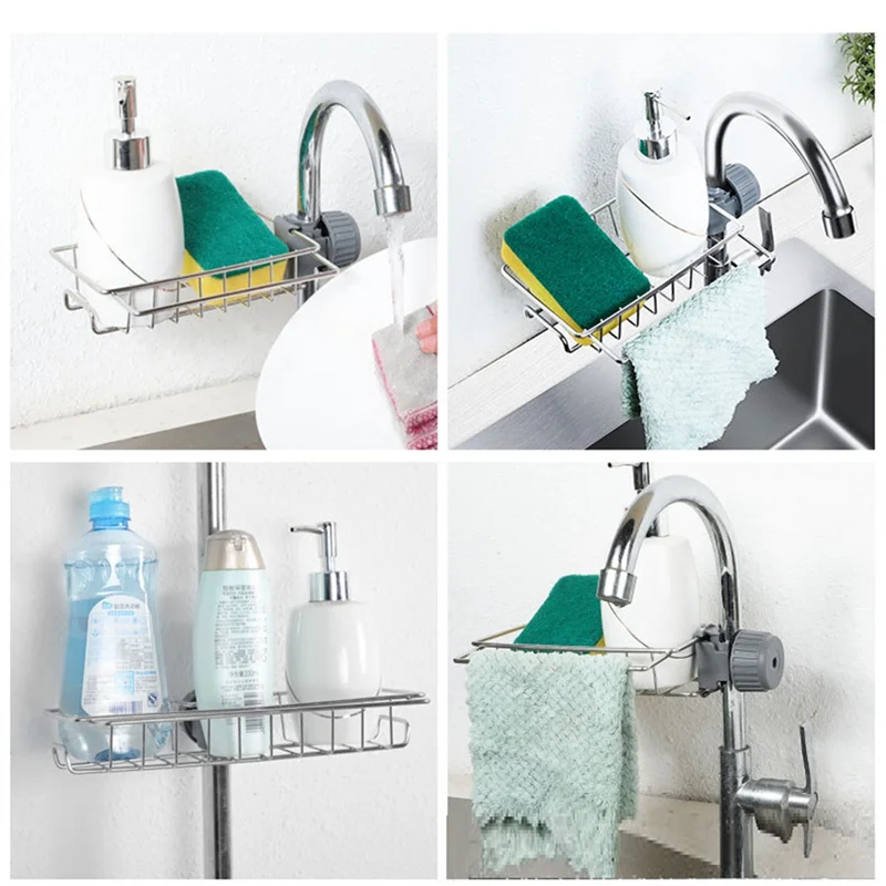 Kitchen Stainless Steel Sink Drain Rack Sponge Storage Faucet Holder Soap Drainer Towel Rack Shelf Organizer Kitchen