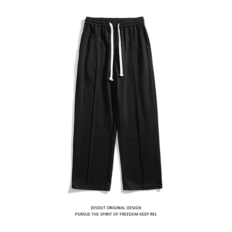 

Classic Basic Comfortable Wide Leg Pants Home Casual Men's Trousers Winter Drawstring Fleece Thick Men's Straight Leg Trousers