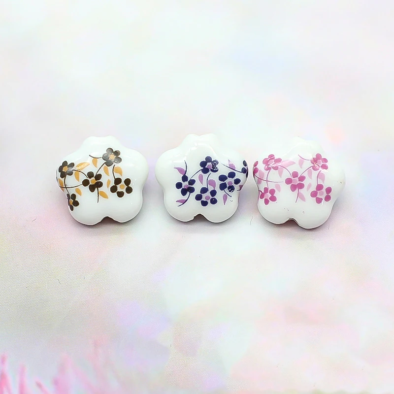 10pcs 14.5mm Flower Shape Patterns Ceramic Porcelain Loose Crafts Beads Lot for Jewelry Making DIY Bracelet Findings