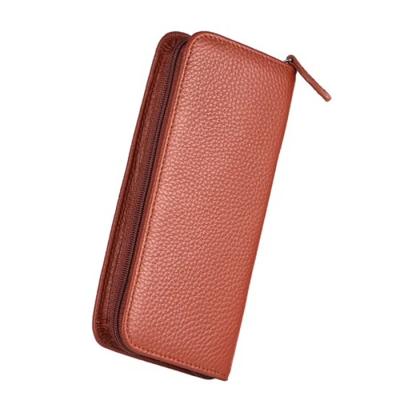 A+ 3 Slots Real Leather Fountain Pen Case, Brown Pen Holder Pouch Bag Waterproof