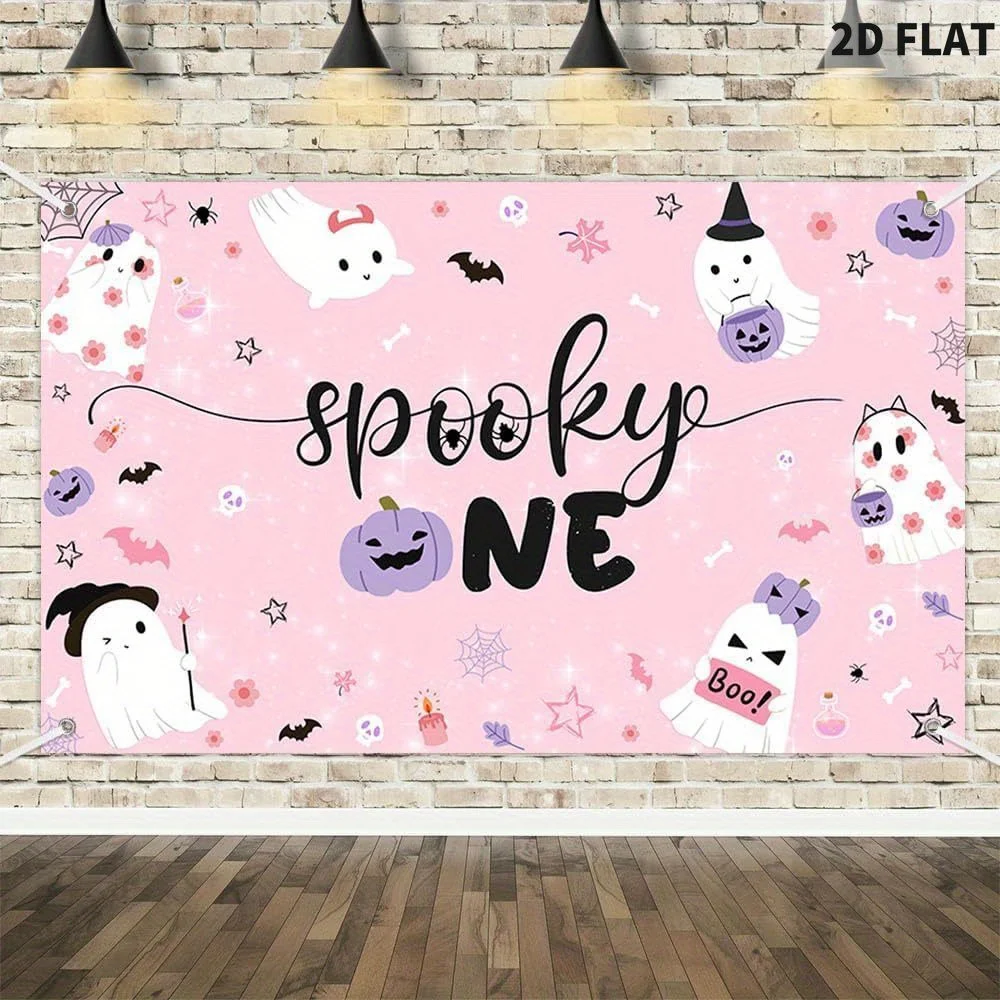 لافتات خلفية واحدة مخيفة باللون الوردي المسطح ثنائية الأبعاد، لفتاة الهالوين الوردية ليتل بو، ديكور حفلات أعياد الميلاد، مستلزمات حفلات الهالوين #6