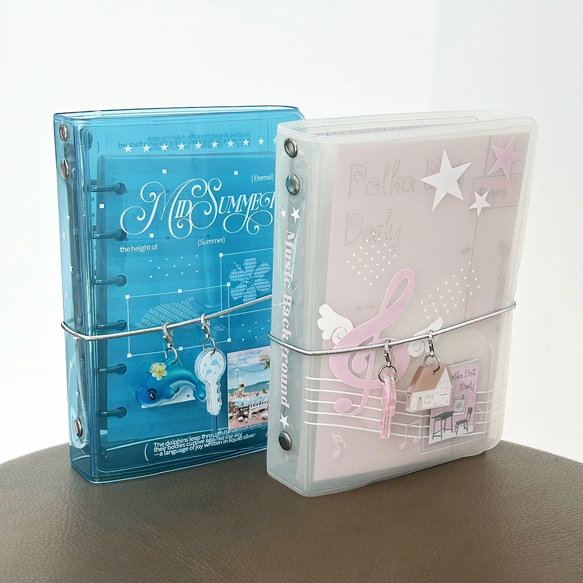 Raccoglitore estivo blu oceano A7 Organizzatore con copertina in PVC a tre ante Agenda rinfrescante con ciondolo Accessorio Divisorio Pagina Quaderno