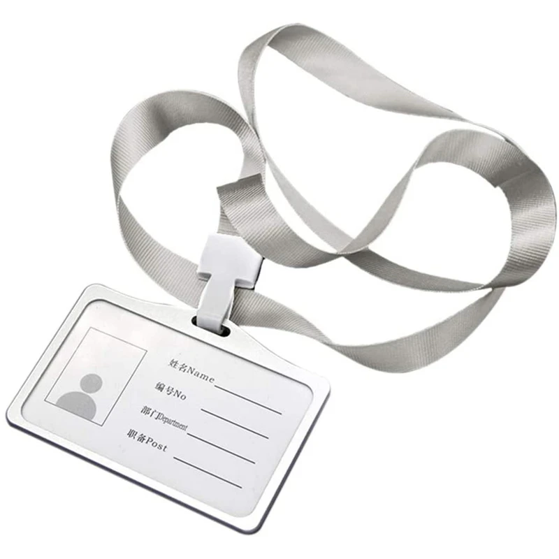 

Horizontal Style Aluminum Alloy ID Card Holder With Lanyard Neck For Women And Men Business Work Card Holders