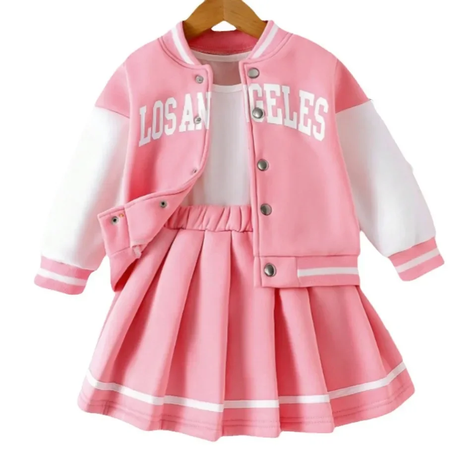 

Casual Jacket Fashionable and Cute Set for Children Pink and White Baseball Jacket Letter Printed Children's Long Sleeved Jacket
