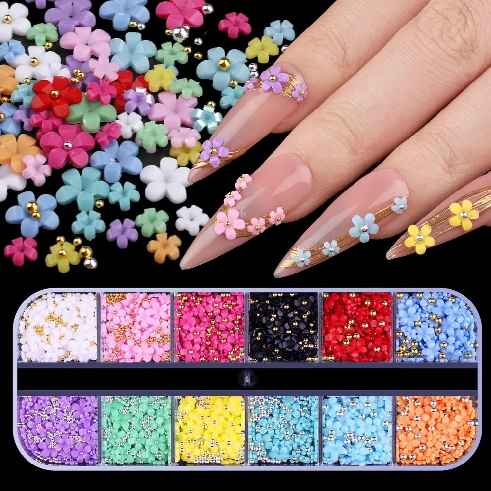3D Colorful Flower Nail Art Charms for Spring Manicure Craft DIY