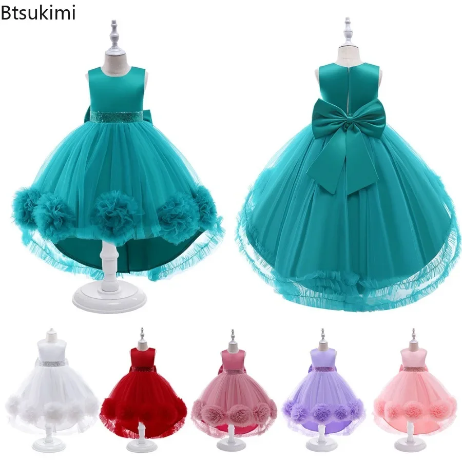 2026 Girls Trailing Flower Party Dresses Christmas Costume Elegant Wedding Bridesmaids Birthday Princess Dress Girls Prom Gown