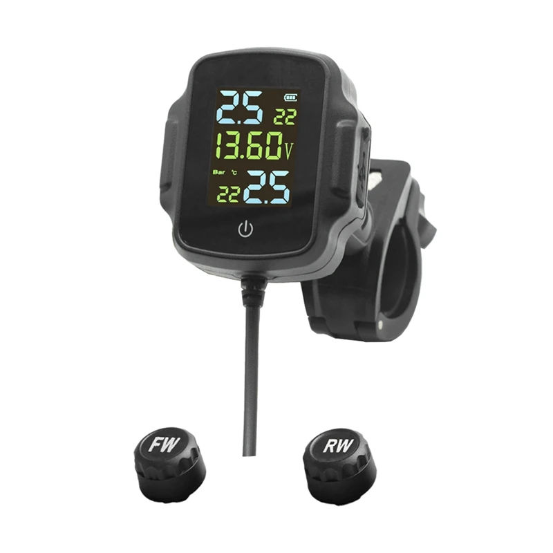 TPMS Motorcycle Tire Pressure Monitoring System With 2 External Sensors Smart Tyre Alarm Kit Universal