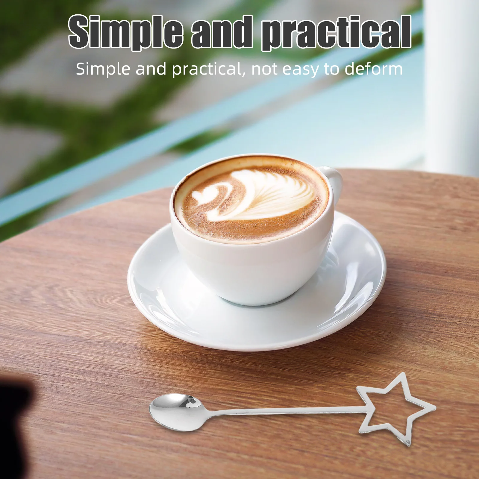 

1Set Stainless Steel Spoon and Fork Set Five-Pointed Star Design Coffee Stirrer Dessert Fruit Eating Tools Compact Household