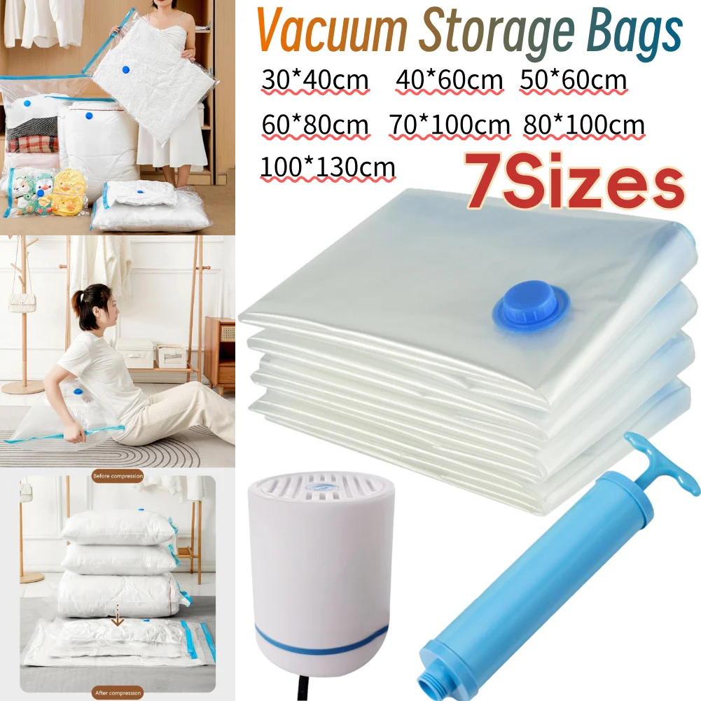 

6PCS 7Sizes Vacuum Storage Bags With Hand/Electric Pump for Clothes Space Saving Storing Dustproof Compression Sealer Bag