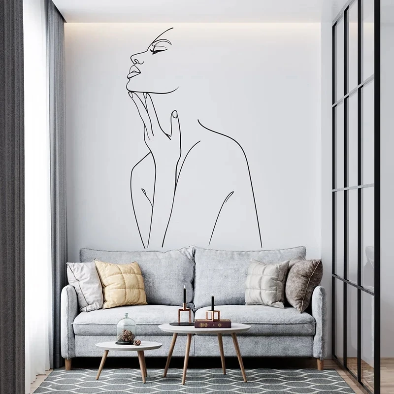 Beautiful Woman Wall Sticker One line Drawing Wall Decal Home Beauty Salon Wall Decor Esthetician Decor  Salon Wall mural M35