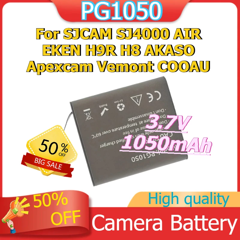 

PG1050 For SJCAM SJ4000 AIR EKEN H9R H8 AKASO Apexcam Vemont COOAU Rechargeable Action Camera Battery Dual Charger 3.7V 1050mAh