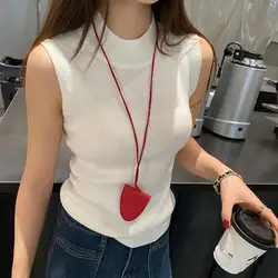 Hot Women's Vest Knitted Tank Top Solid Color Slim Sweater Half-turtleneck Spring Autumn Sleeveless T-Shirt Cropped Top Camisole
