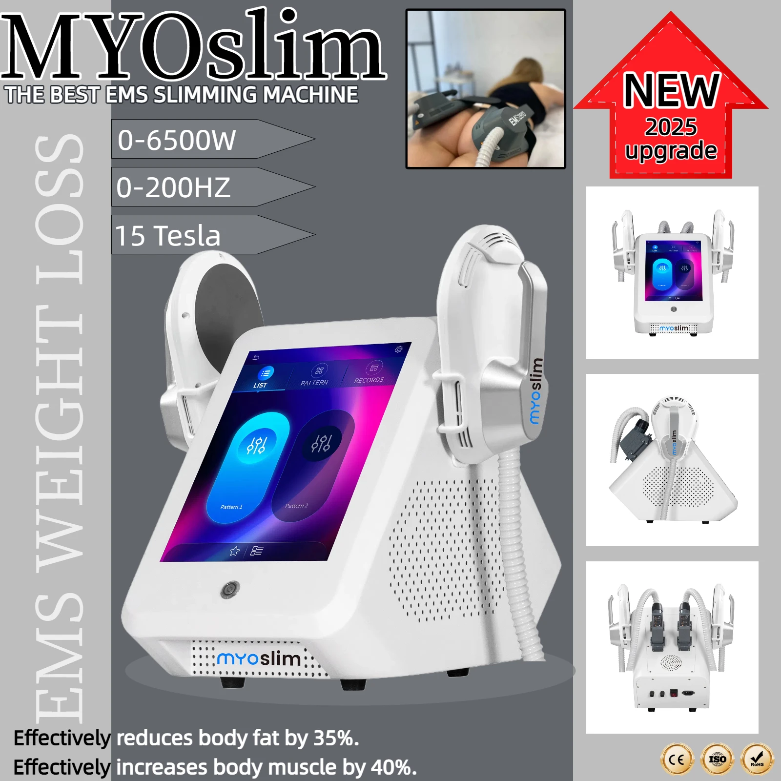 

Myoslim Body Sculpting Machine Shaping 6500W 200hz EMS Radio Frequency RF Muscle Stimulator Device Muscle Electric Massager
