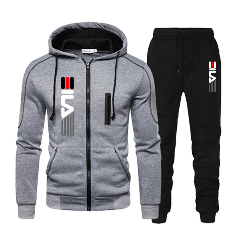 Mens Tracksuit Print Casual Hooded Sweatshirts Sweatpants Autumn Winter Popular Sports Jogging Zipper Jacket Coat Mens Clothing