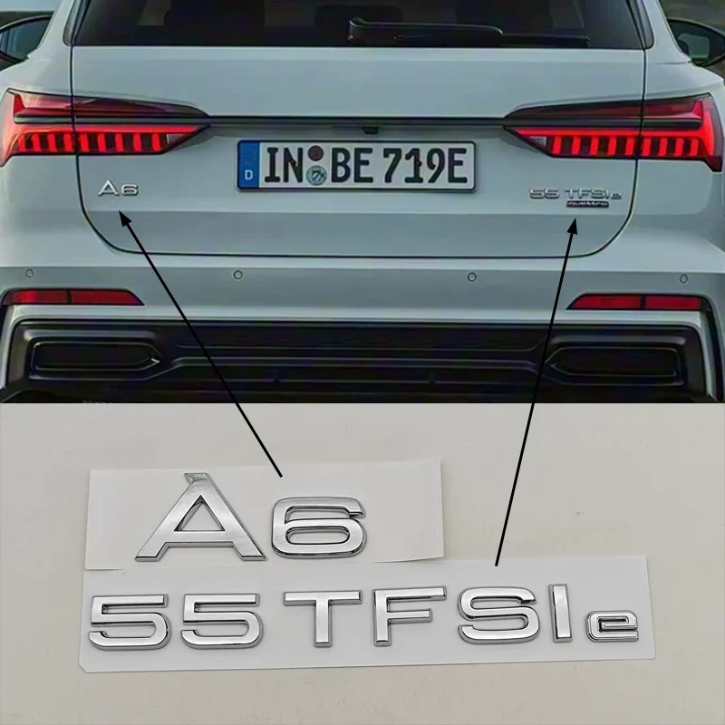 

For Audi A6 55 TFSIe Trunk Letters Emblem Badge Glossy Black Chrome Logo Nameplate Car Styling 3D Sticker Auto Accessories C7 C8